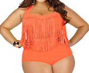 Plus size neon conjunto de biquíni feminino senhoras retro acolchoado push up borla cintura alta maiô mama banho suit3609902