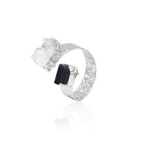 Band Rings Irregular Black Tourmaline Open Ring For Women Girls Boho Handmade Crystal Cluster Finger Jewelry ResizableL240105