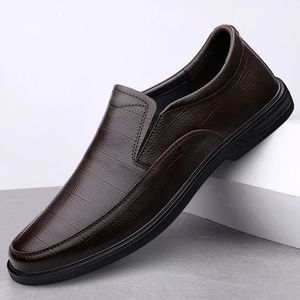 Men's Genuine Dress Black Leather Shoe Fashion Moccasins Wedding Party Loafers Flats Shoes Men 240106