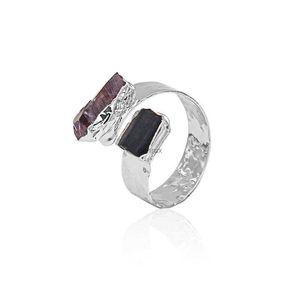 Band Rings Irregular Amethyst Open Ring with Black Tourmaline For Women Girls Boho Handmade Crystal Cluster Finger Jewelry ResizableL240105