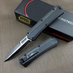 Kolfiber hanterar Micro Tech Signature Series 184-10 Glykon OTF Auto Knife Black Double Edge Bayonet Blade, Outdoor Tactical Combat Self-Defense Knives