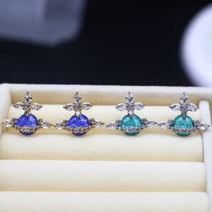 Brincos de garanhão Imperatriz Ocidental Viúva Prata Saturno Gotas de Água Longo Espumante Diamante Cristal Brincos de Orelha Clipe Dois Estilos de Desgaste Moda para Mulheres Joias D45p