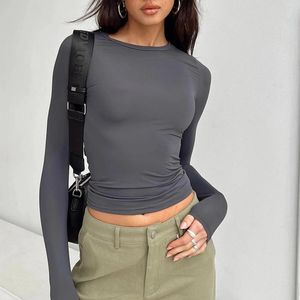 Women's T Shirts Women Casual Long Sleeve T-Shirts Spring Autumn Pullovers Basic Tee Round Neck Slim Athletic Running Solid T-Shirt Tops