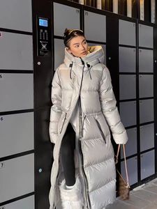 2023 Autumn Winter Women's White Duck Down Parkas Jackets Zipper Hooded Drawstring Woman's Slim Long Coats MGW002