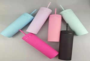 16oz acrylic tumbler double wall plastic tumblers skinny tumblers matte colors mixed with lid and straw4964251