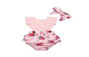 Jumpsuits 024m Baby Girl Flower Ruffle Romper Born Backless Pałąk głowa dziewczęta Sunsuit Strój 2PCS Summer Clothing6732912