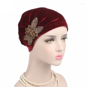 Bandane Donna Fiore Musulmano Cancro Chemio Cappello in velluto Turbante Copricapo vistoso