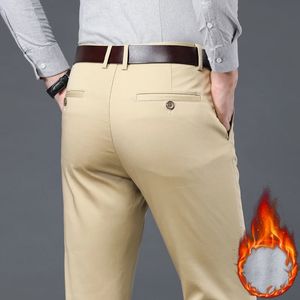 6 kolorów męskie zimowe ciepłe spodnie Casual Pants klasyczny styl prosty grube spodnie Khaki polar