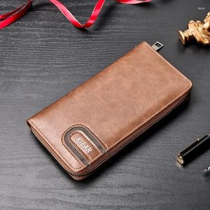 Plånböcker 2024 Men's Long Purse European och American Retro Multi-Card Money Clip Hand Bag Wallet Men Billetera Hombre