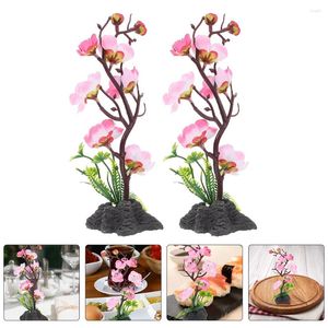 Flores decorativas 3 pçs plantas artificiais de interior japonês hors d'oeuvres realista verde prato frio decoração ornamentos sushi adorno falso