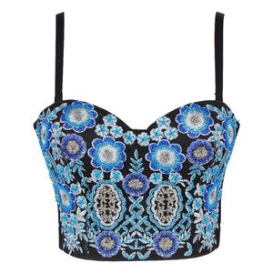 Camis Women Seksi Kolsuz Budier Nakış Floral Rhinestone Boncuklar Korse Üstü