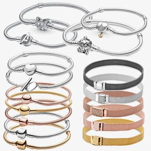 Bangles Authentic Sterling Sier Bracelets Moments Snake Chain Leather Charm Bracelet Fit Original Charms for Women Diy Jewelry