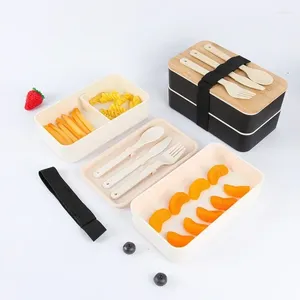 Geschirr Moderne stapelbare Bento-Box Erwachsene Lunchbox Japanisches Mittagessen mit rechteckigem Behälterset Picknick-Mahlzeitenbehälter Weizenstroh