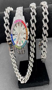 Chains 3PCS Hip Hop Mens Women Jewelry Set Iced Out Watch Necklaces Bracelet Bling Diamond Miama Cuban Choker Gifts4127020