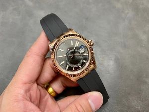 Noob Watch Mechanical 9002 قطر الحركة 42 مم حزام مطاطي طبيعي في الياقوت الكريستال الزجاجي الوردي علبة أسود مقاوم للماء