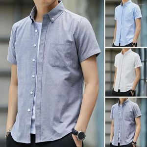 Men's Casual Shirts Men Office Shirt Turn-down Collar Single-breasted Slim Fit Short Sleeves Cardigan Streetwear Solid Color Summer Com