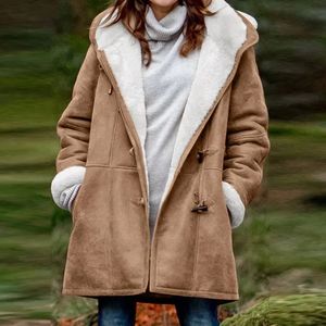 Women's Winter Plus Size Solid Color Plush Coats Womens Warm Long Sleeve Sheep Horn Button Pocket Coat Woman Jacket