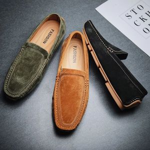 Genuine Suede Leather Handmade Loafers Mens Dress Boat Casual Footwear Driving Slip on Winter Summer Peas Male Shoes For Men 240105