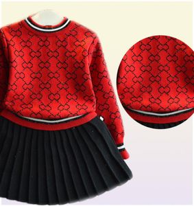 Комплект зимней одежды для маленьких девочек, свитер с длинными рукавами, рубашка и юбка, костюм из 2 предметов, весенняя одежда для детей, одежда для девочек6815070