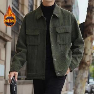 High Quality Jacket Corduroy Casual Knit Pulled Hair Mens Light Luxury Tooling Lapel Plush and thicken men Coat 240105