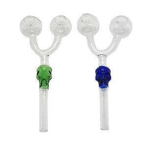 Thick Double Skull Ball Pyrex Glass Oil Burner Pipe Smoking Pipes Oil Nail Dry Herb Tobacco Tube For Water Bubbler Bong Dab Rigs