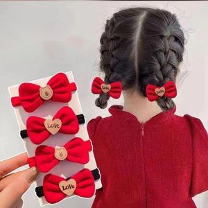 Accessori per capelli 2024 anni Fasce elastiche con fiocco in velluto rosso per ragazze Studenti Orso cartone animato Amore Corde Cravatte Copricapo Cerchio Festivo