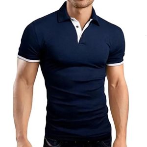 Polo gömlek erkek yaz stritching erkek şort kolu iş rahat kontrast renk polos tee marka kıyafetleri 240106