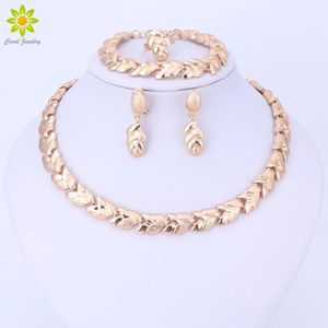Sets African Jewelry Sets Women Wedding Gold Plated Leaves Shape Necklace Set Fashion Bridal Ring Bracelet Earrings Accessories