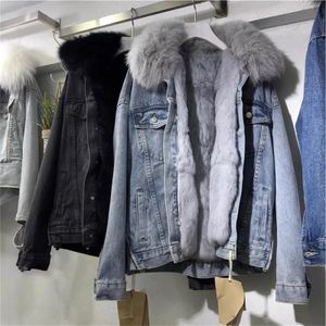 Women Winter Fleece Thicken Denim Jacket Big Fur Collar Warm Jean Coat Female Thick Plush Jackets Korean Fashion Outerwear 240106