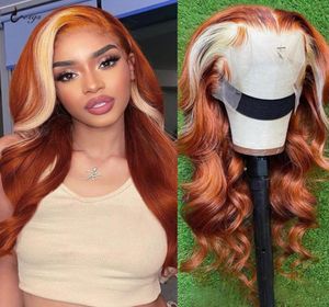 30 Inch Ginger Flower Sheer Lace Front Wig 613 Blonde Body Wavy Color Human Hair Wigs Natural Hairline2203044