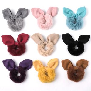 Scrunchie Stretch Headband Scrunchies Women Girls Elastic Rabbit ears Bow Hair Bands Accessories Faux Fur Hair Tie Headdress 20pcs 1022D BJ