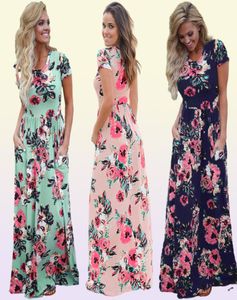 2019 Blumendruck Boho Strandkleid Frauen Langes Maxikleid Sommer Damen Kleider Kurzarm Abend Party Frau Kleid Casual Vesti3874331