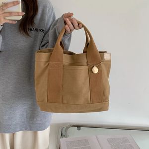 Mulheres lona tote bolsas design simples cor sólida bento saco feminino casual grande capacidade de algodão pano viagem saco de compras 240106