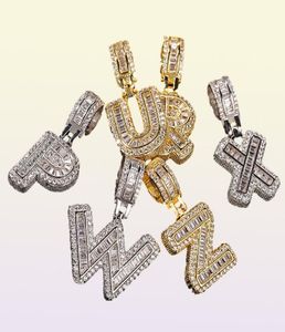 Baguette Letters Halsketten Anhänger Custom Name Charm Gold Silber Roségold Fashiom Hip Hop Initialen Schmuck WHOS mit 3m9250374