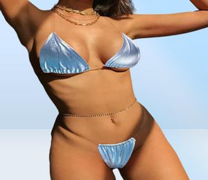 Micro Bikini Women Clear Strap Push Up Bh Neon Yellow Gold Transparent Swimsuit Women Triangle Bather Thong Swimwear Biquini9559456