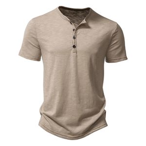 Henley Collar Summer Men Casual Solid Color Short Sleeve T Shirt For Men Polo Men High QualityMens T Shirts 240106