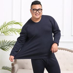 プラスサイズ7xl 160kg厚い冬の男性サーマルアンダーウェアフリーストップスとズボン長袖コットンネイビーブルー男性ソフト240105