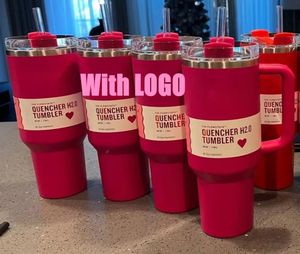 Cosmo Pink With 1:1 Logo Quencher H2.0 40oz Stainless Steel Tumblers Cups with Silicone handle Lid And Straw Car mugs Water Bottles