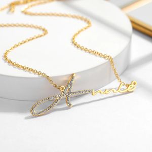 Qitian Personalized Signature Style Diamond Name Necklace Stainless Steel Handmade Custom Zircon Crystal Jewelry For Women 240106
