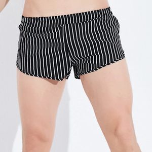 Cotton Pajama Shorts Mens Boxer Underwear Mid Waist Large Size Home Casual Briefs Black Striped Soft Sleep Underpants Man 240105