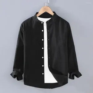 Men's Casual Shirts Men Shirt Stylish Single-breasted Cardigan With Stand Collar Soft Long Sleeves Plus Size Mid Length Fall Top