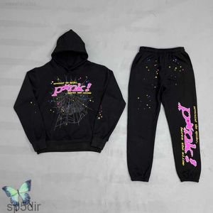 Erkek Hoodies Sweatshirts Siyah SP5der Trailsuit 5555555 FOOM Baskı Pembe Sıcak Matkap Elmaslar Örümcek Kapüşonlu Sweatshirt Set Erkek Kadın SP5 DWWK 7UMM