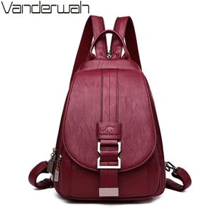 Women Anti theft Backpack High Quality Leather School Shoulder Bags For Teenage Girls Multifunction Backpack Ladies Chest Bag 240106