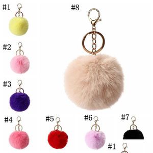 Party Favor 8Cm Imitate Rabbit Fur Ball Keychain Pom Car Handbag Keychains Decoration Fluffy Faux Key Ring Bag Accessories Drop Delive Dhazp