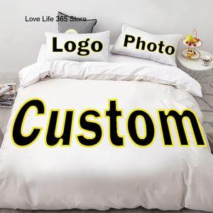 Zestaw pościeli DIY Pos Obraz niestandardowy Pełna kołdra Queen King z poduszkami spersonalizowane łóżka lniane dekoracje sypialni 240105