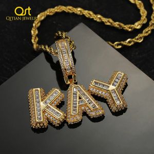 Qitian Hip Hop Name Necklace For Women Micropave Zirconia Ice Out Crowned Dripping Letter Pendant Men Julsmycken Gift 240106