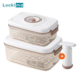 Matvakuumlagringslåda med gratis vakuumpumpkök Sealer Container Transparent Organisation Sealed Tank Cans Lunch Box Gift 240105