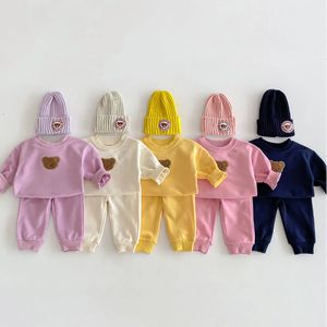 Primavera dos desenhos animados urso infantil bebê esporte hoodie terno bonito doce cor meninos meninas agasalho conjunto de roupas 240106