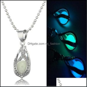 Lockets Glow In The Dark Pearl Cage Pendant Necklaces Open Hollow Luminous Water Drop Charm Locket Bead Chain For Women S Fashion Je Otbnk