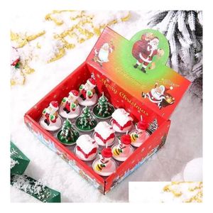 Mumlar Noel Koku- Mum 12 PCS/Paket Dumansız Santa Snowman Hediye Stoklama Ağacı Tasarımı Noel Motif Yeni Yıl Mumları FY5495 DR DHVKQ